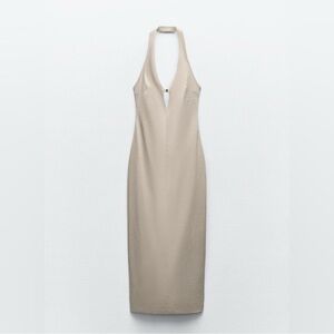 Zara Beige Backless Halter Dress